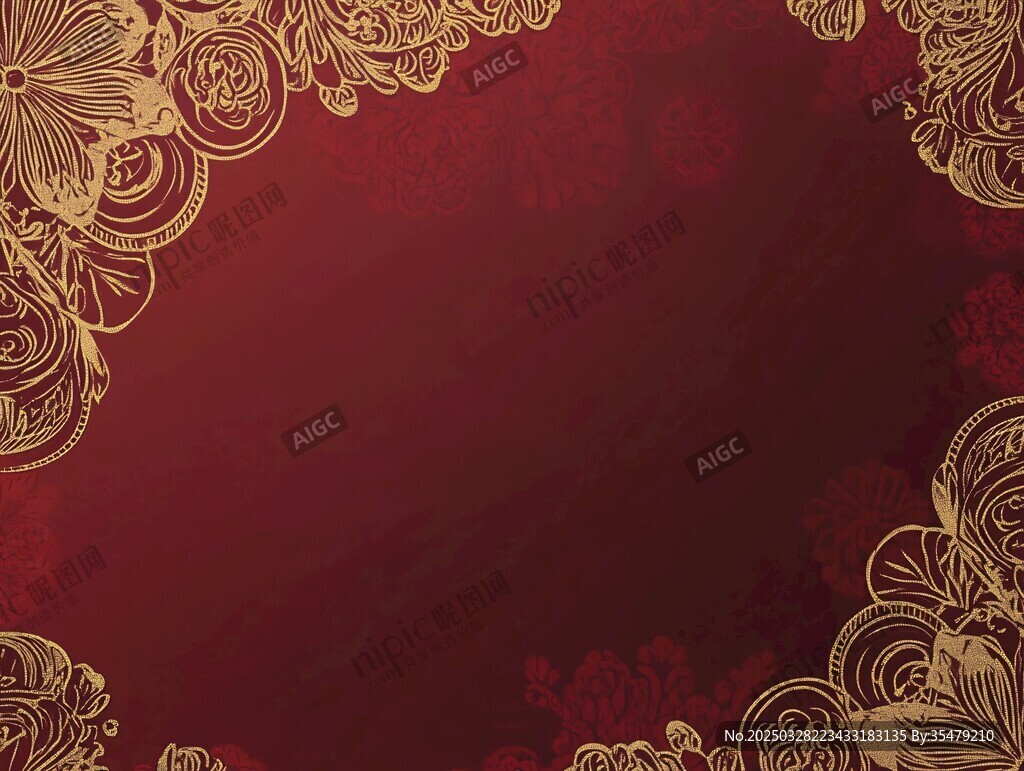 酒红色背景配金色华丽花纹