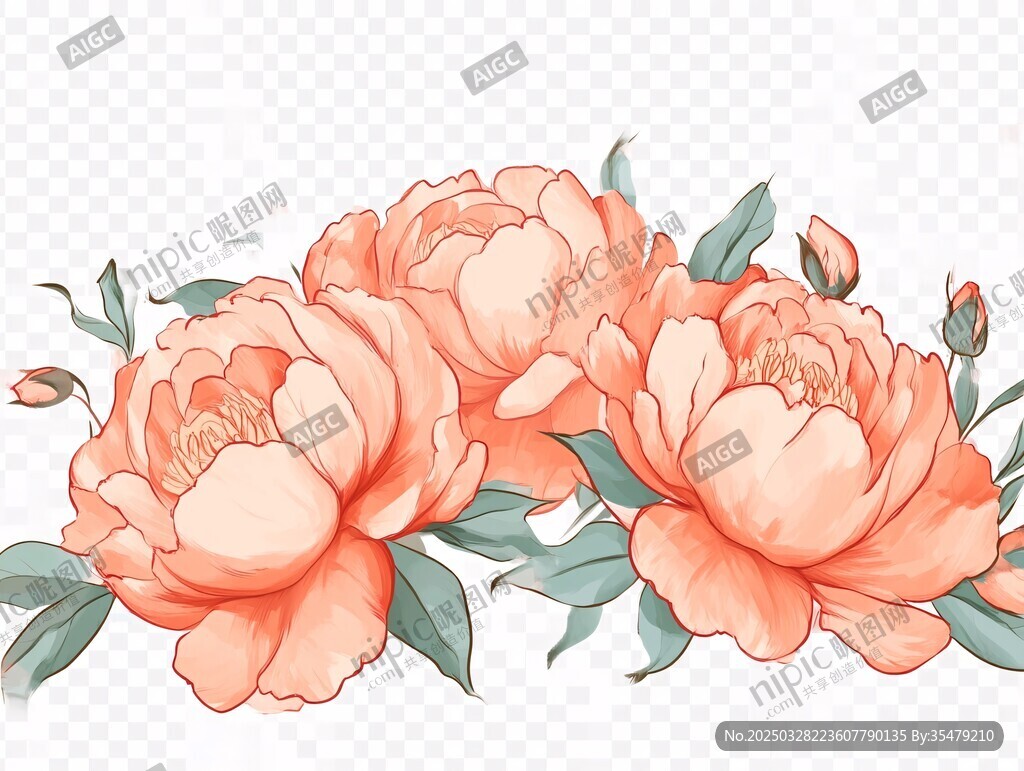 手绘粉色牡丹花饰