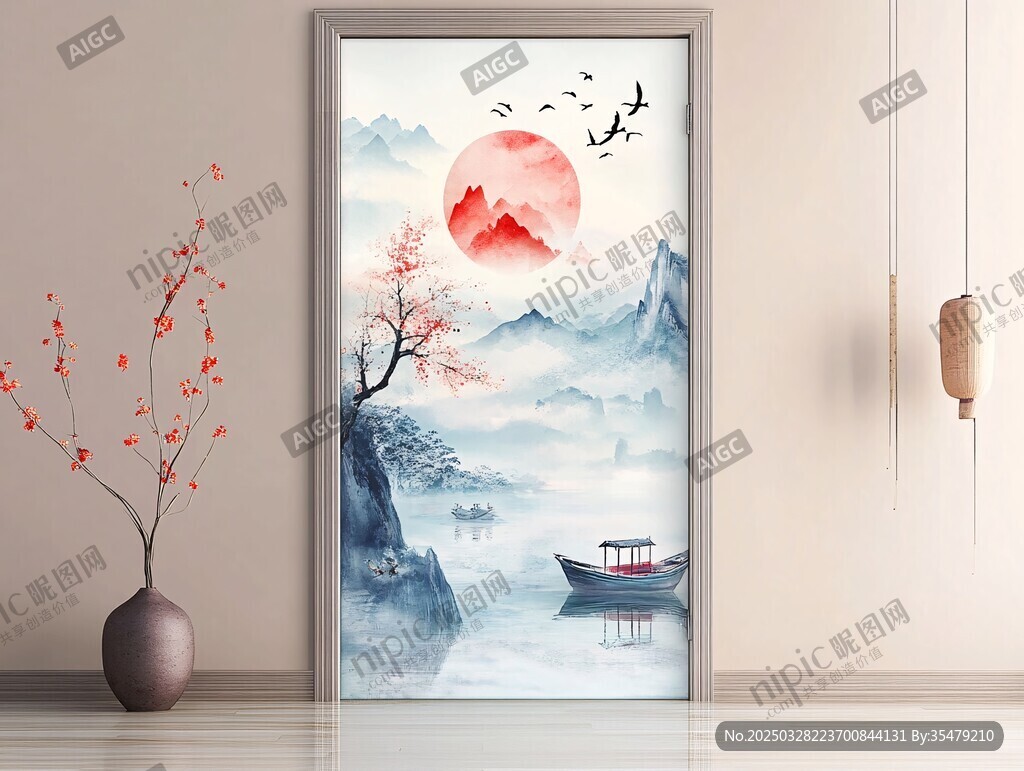 中式山水意境门饰画