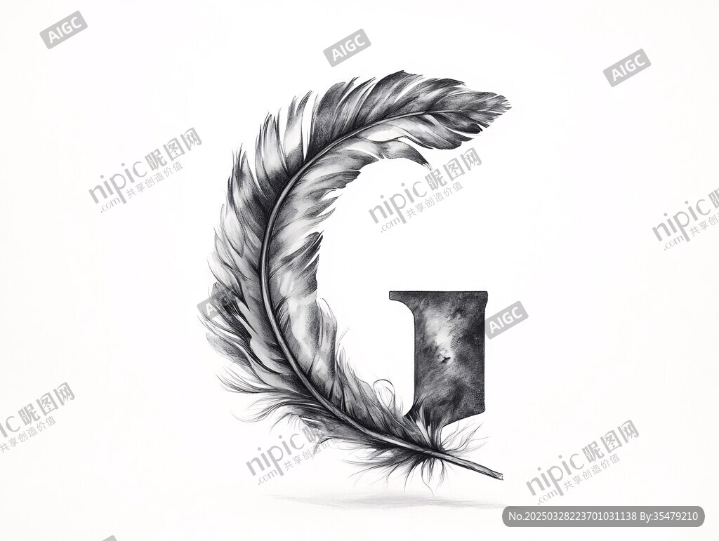 羽毛构成的字母G艺术图案