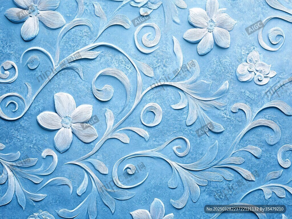 蓝色浮雕花卉纹理图案