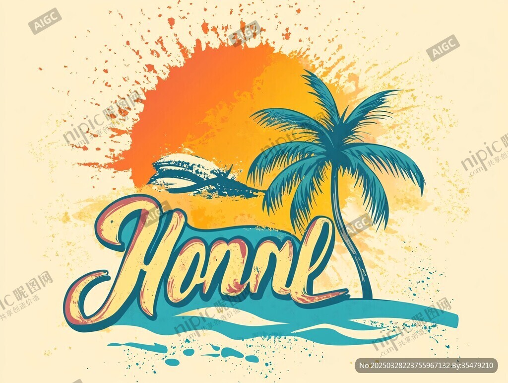夏威夷风情夏日插画