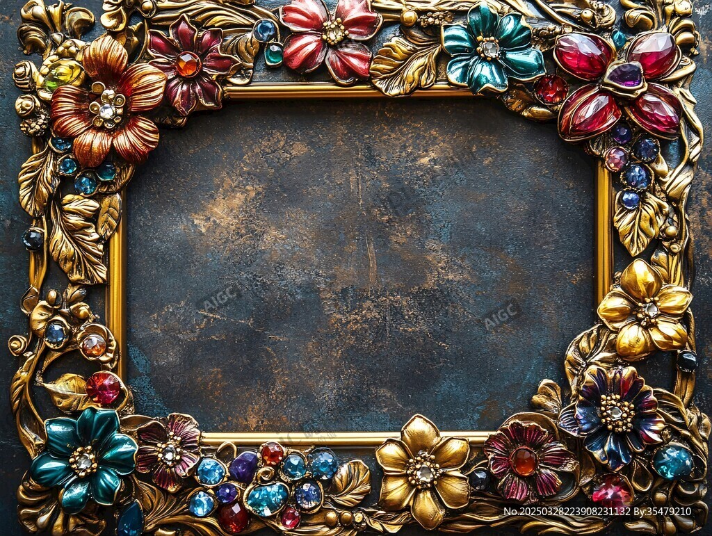 华丽珠宝花卉装饰画框