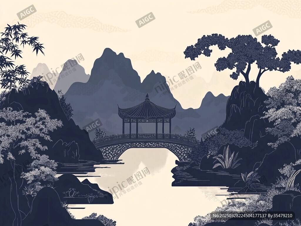 中式山水亭阁静谧风光