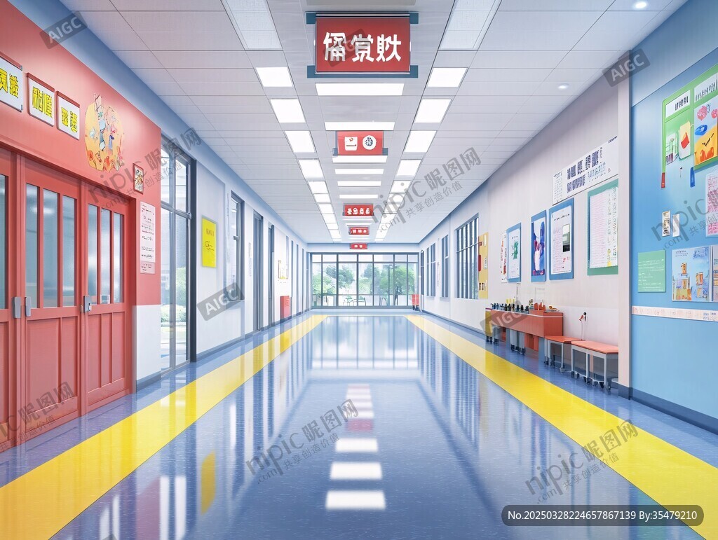 学校走廊明亮整洁场景