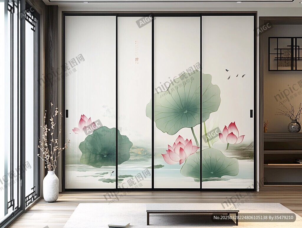 中式荷花图案衣柜门