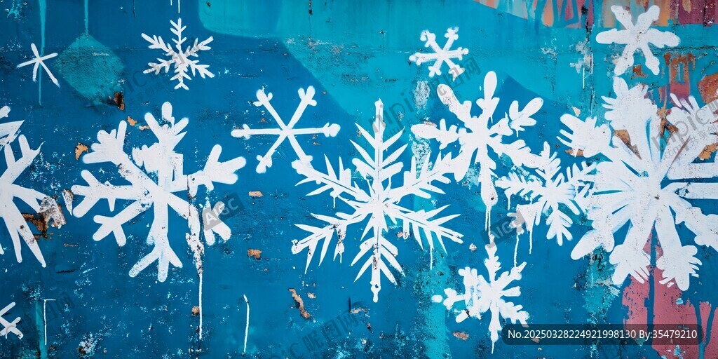 蓝色背景上的白色雪花装饰
