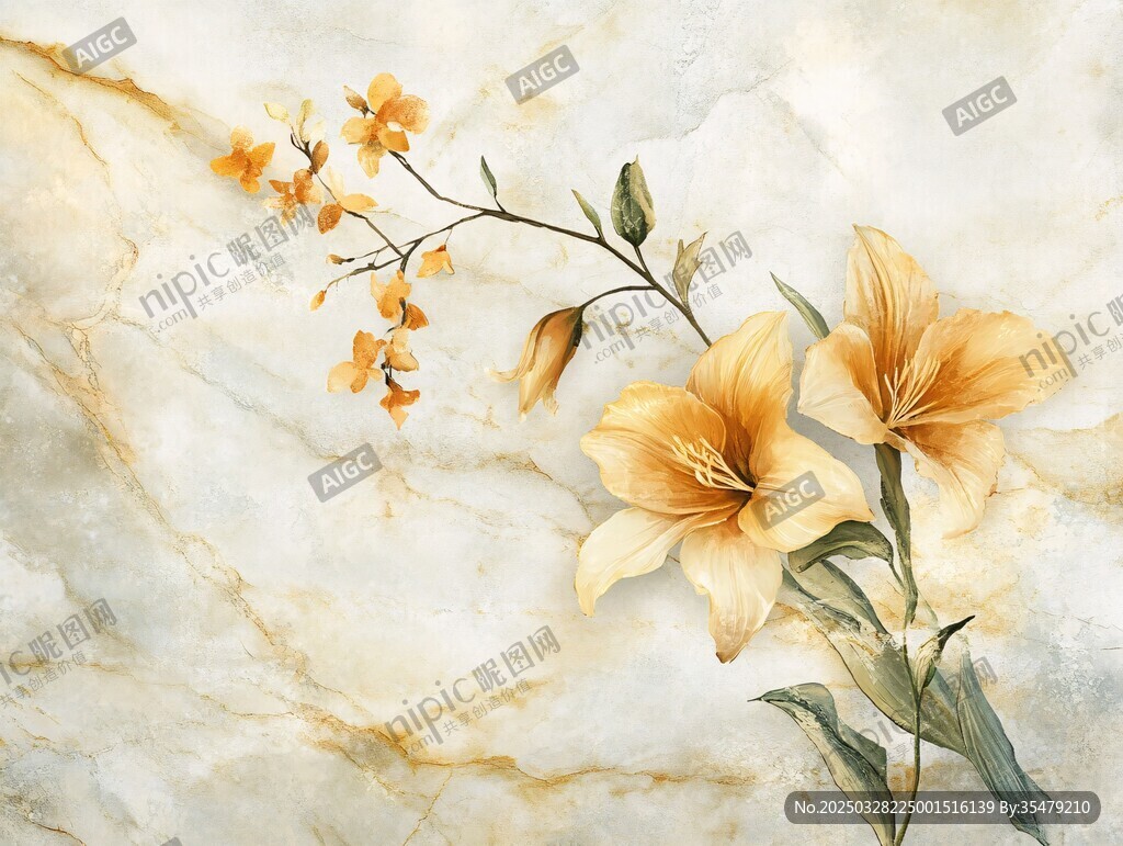 大理石上的黄色花卉插画