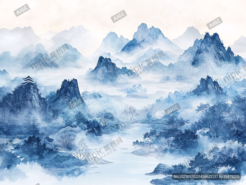 水墨山川意境图