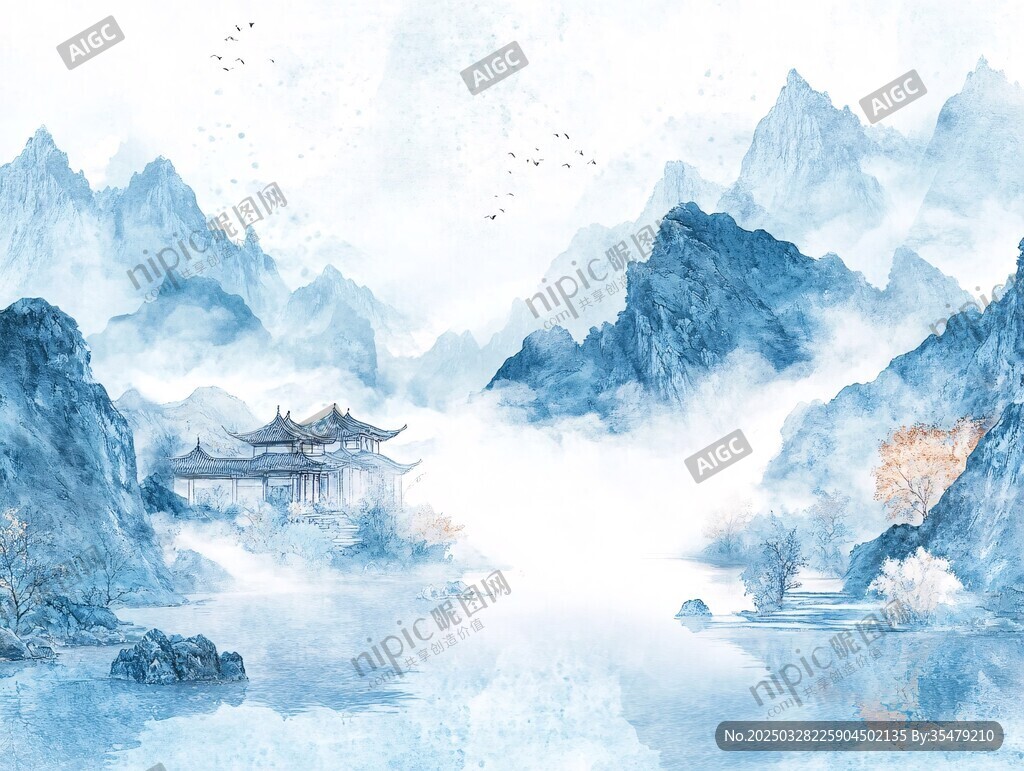 水墨山水间的中式诗意景致