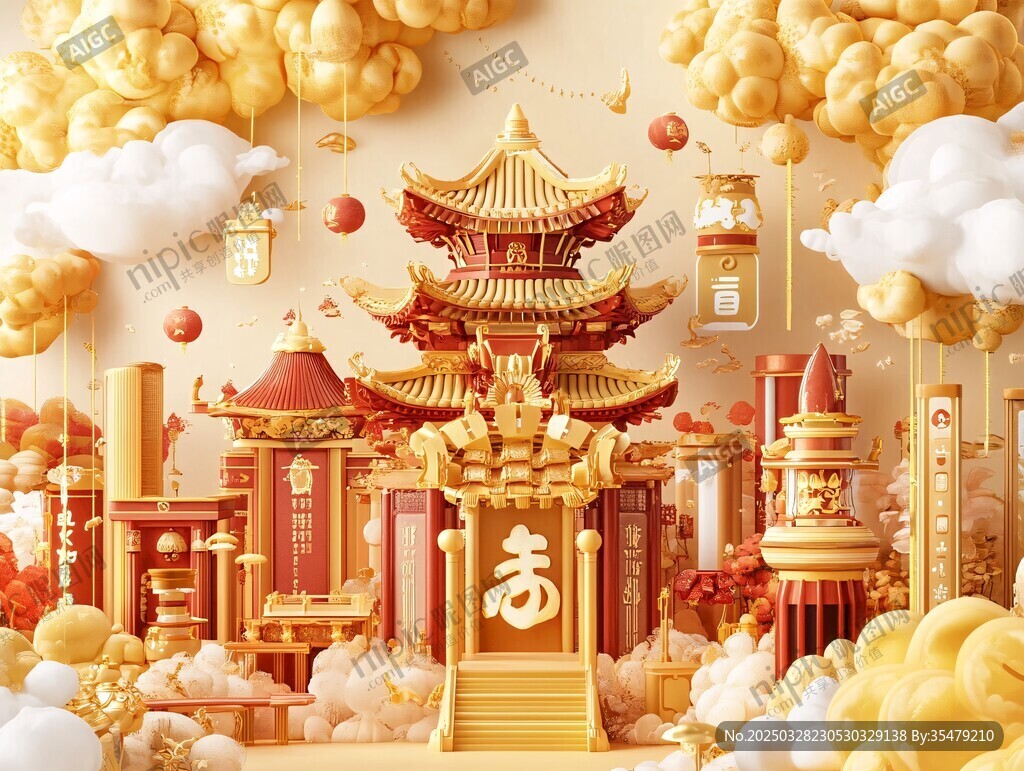中式金韵建筑贺岁场景