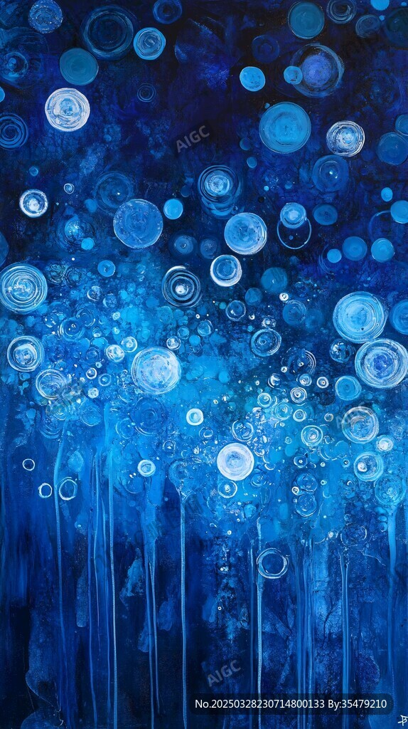梦幻蓝色气泡抽象艺术画