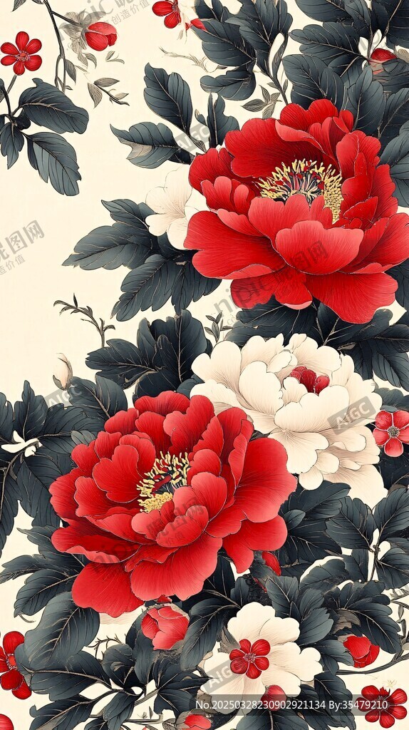国色牡丹花卉图案设计