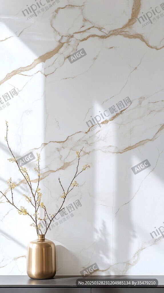 金纹大理石前的雅致花瓶