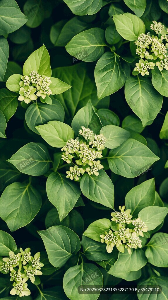 绿叶白花的清新植物景观