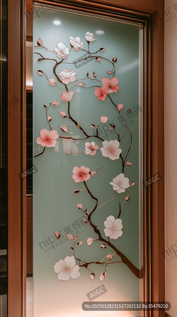 中式梅花玻璃屏风