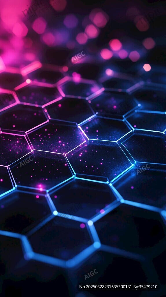 梦幻六边形科技光影背景