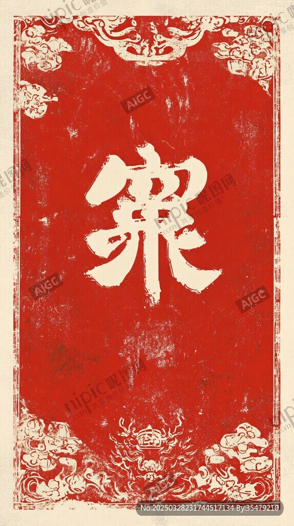 红色中式风格众字装饰图