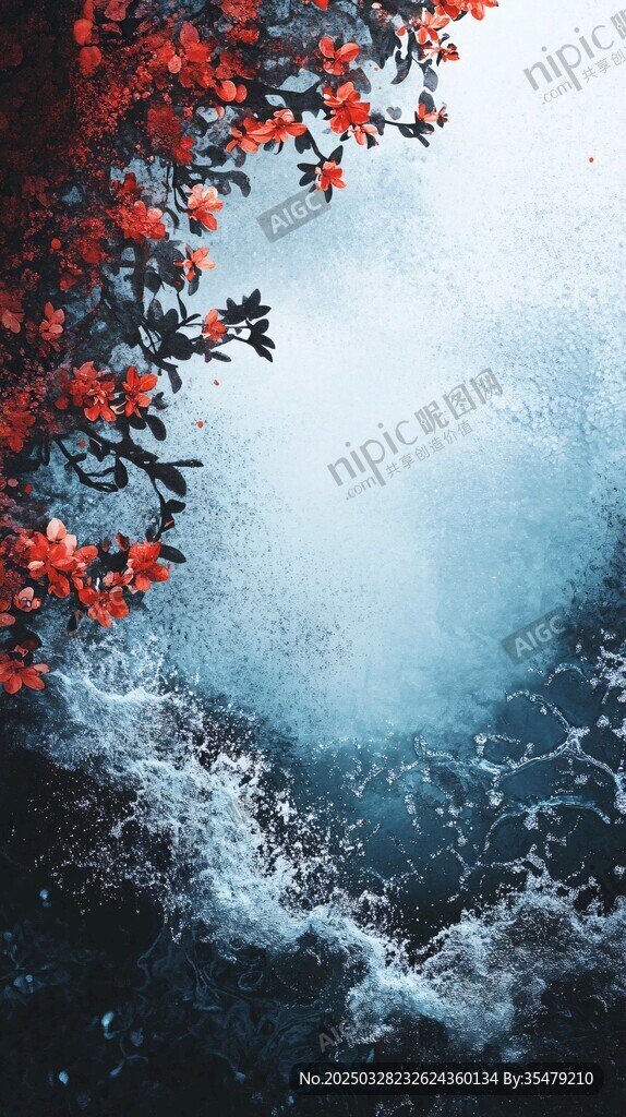 红花映水间的梦幻景致