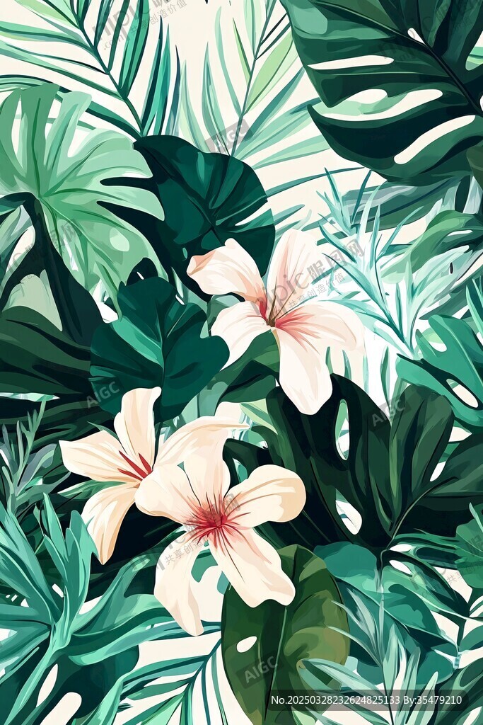 热带花卉绿植插画图案
