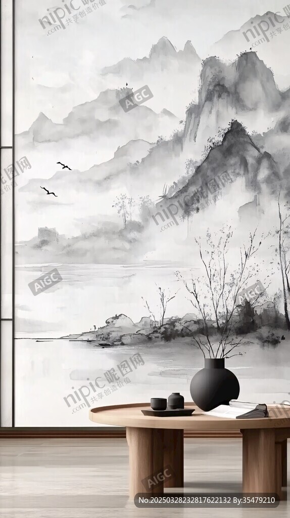 中式山水墙饰 雅致茶室风