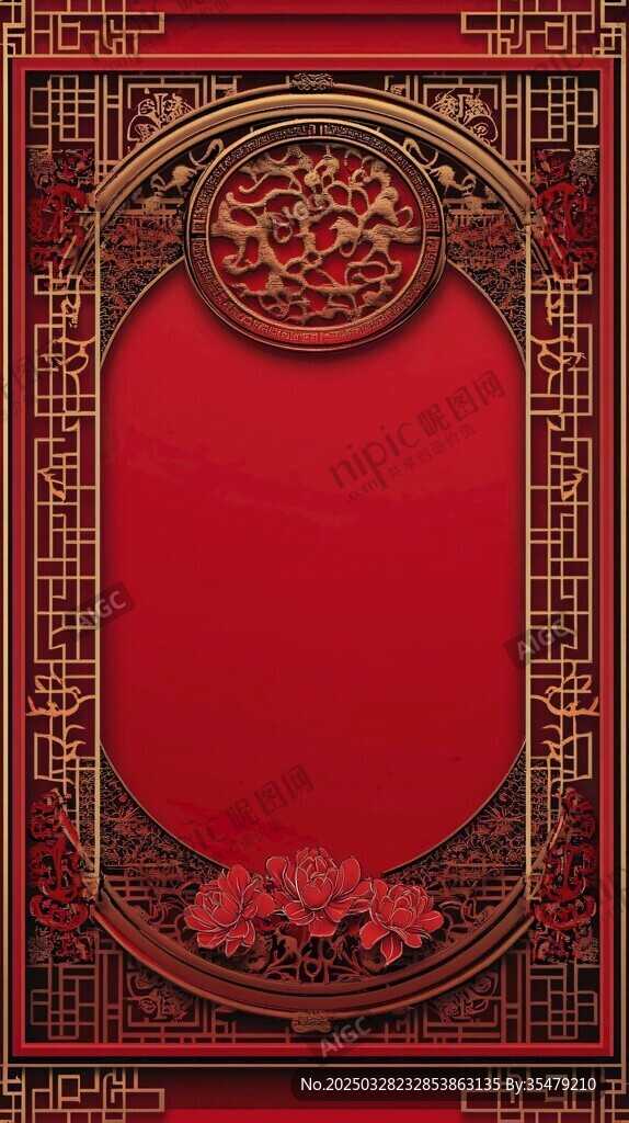 中式红底金纹古典边框背景