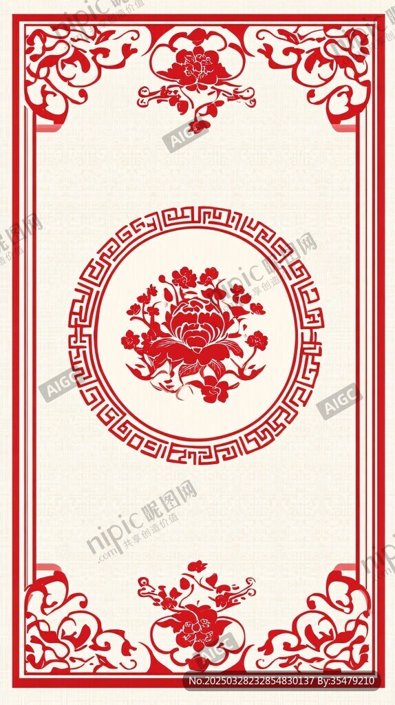 中式传统剪纸花卉装饰图