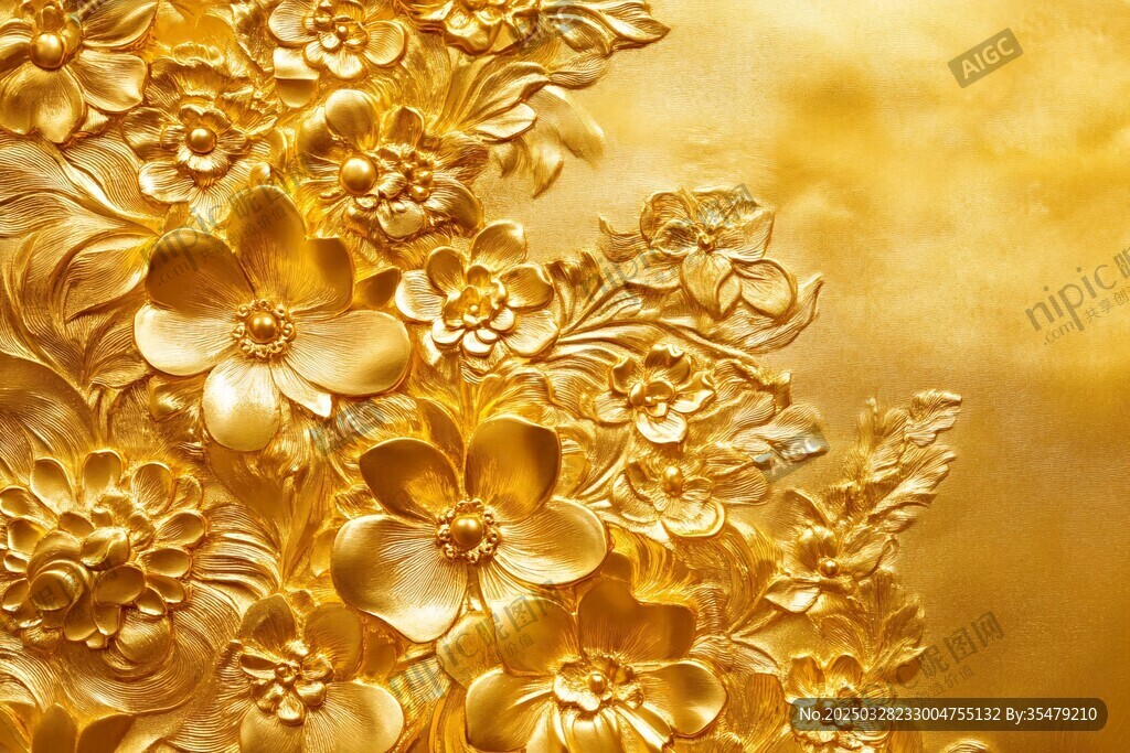 金色浮雕花卉艺术背景图