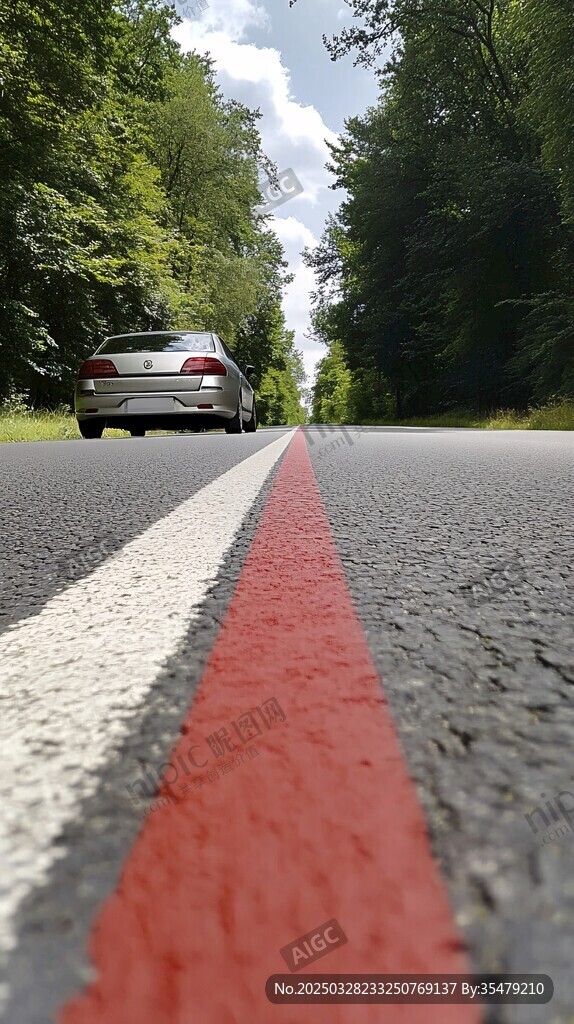 汽车行驶在林荫公路上