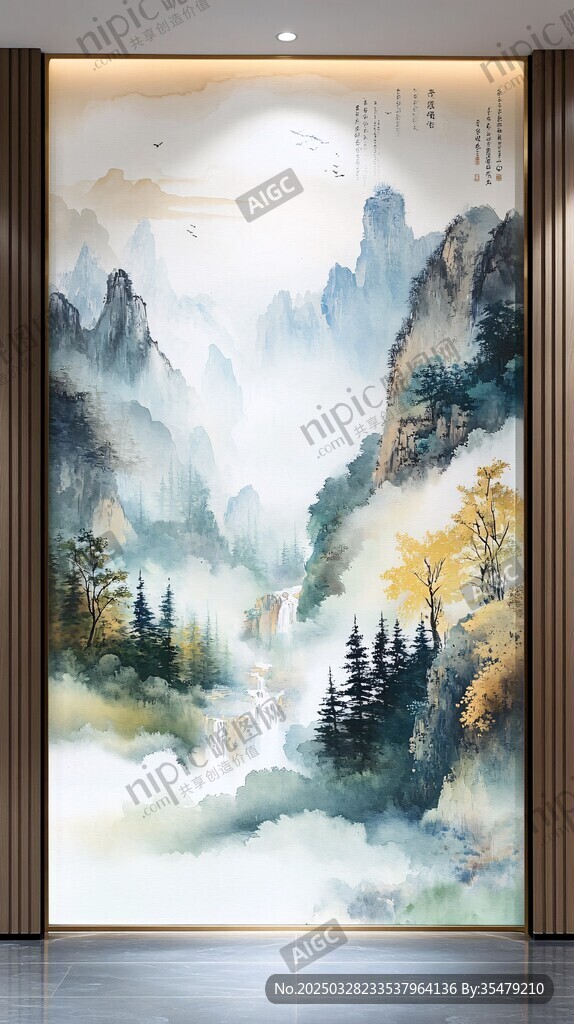 中式山水玄关壁画装饰