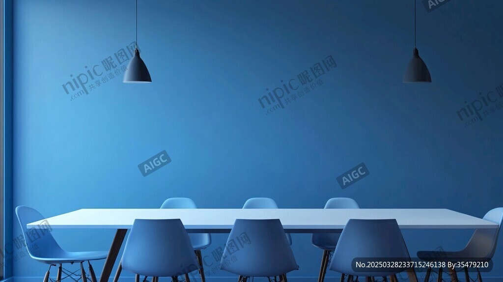 蓝色系简约风会议室场景