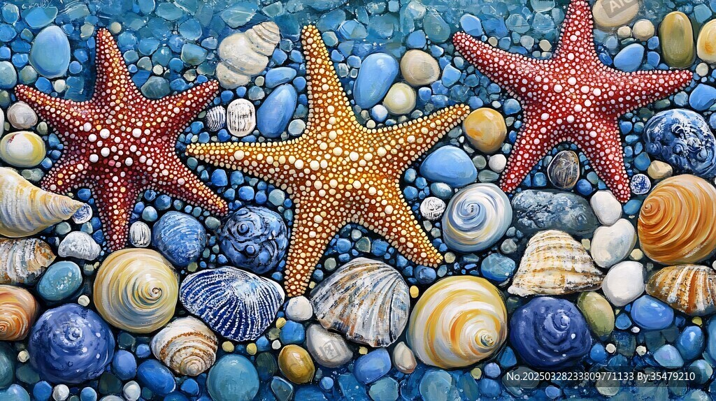 海星与贝壳的梦幻海洋组合