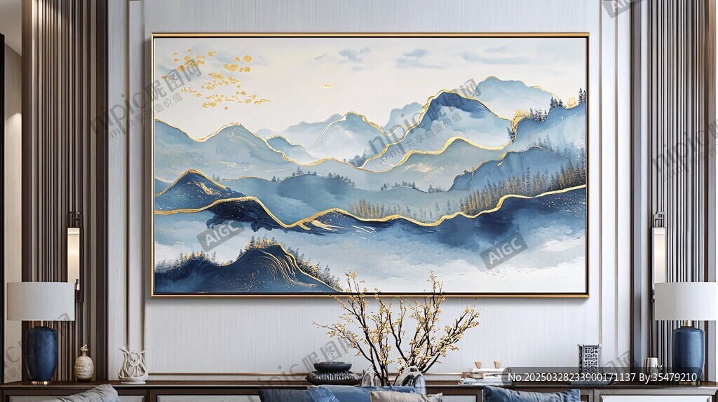 中式客厅中的山水艺术挂画
