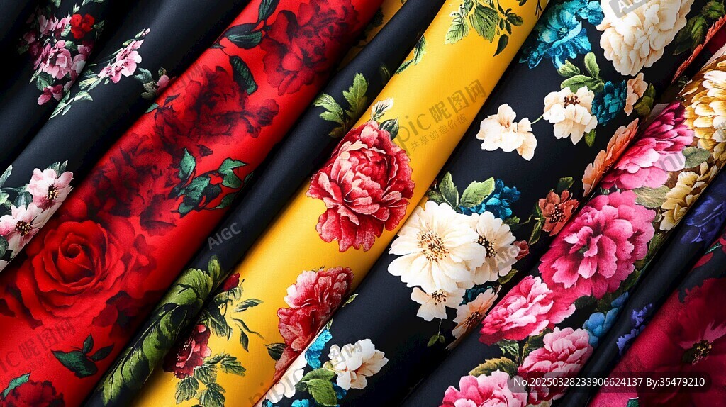 多彩花卉印花布料展示