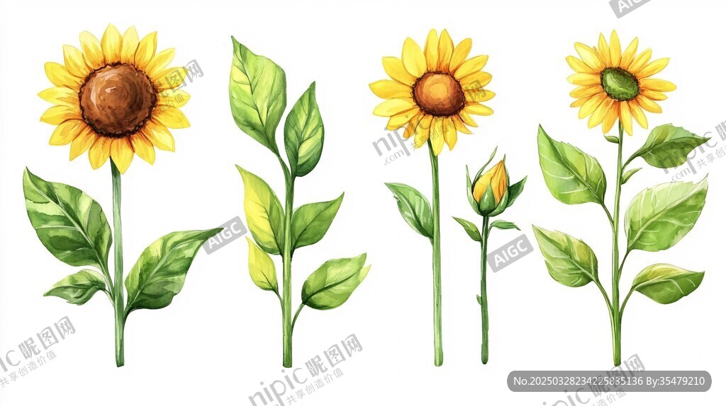 手绘向日葵植物插画