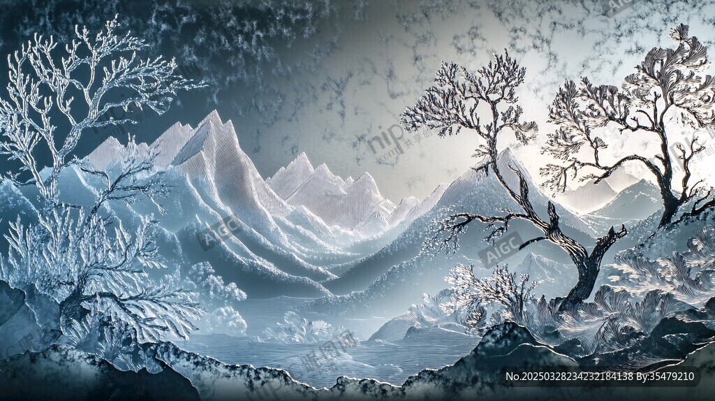 冬日冰雪山林奇幻景象