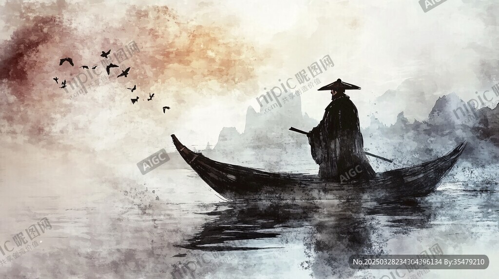孤舟蓑笠翁独钓寒江景
