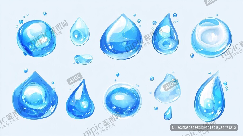 蓝色水滴插画元素集合