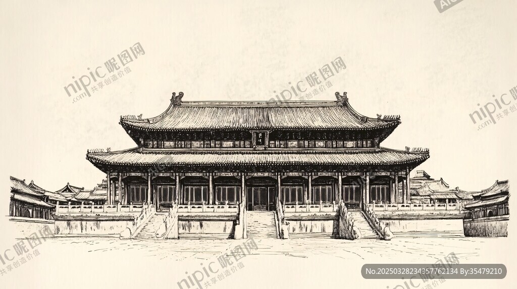 中式古建筑手绘图