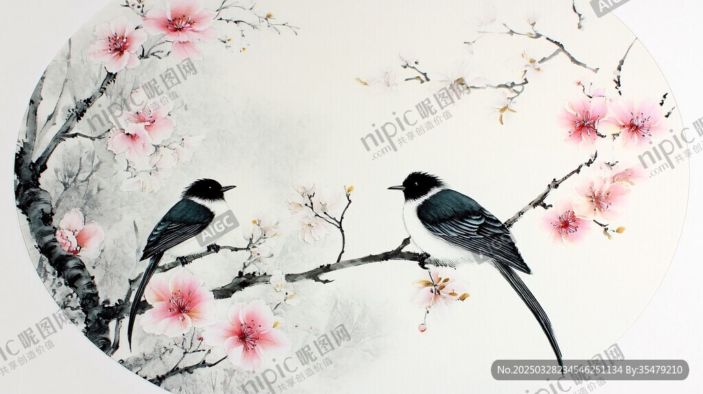 双鸟栖花图