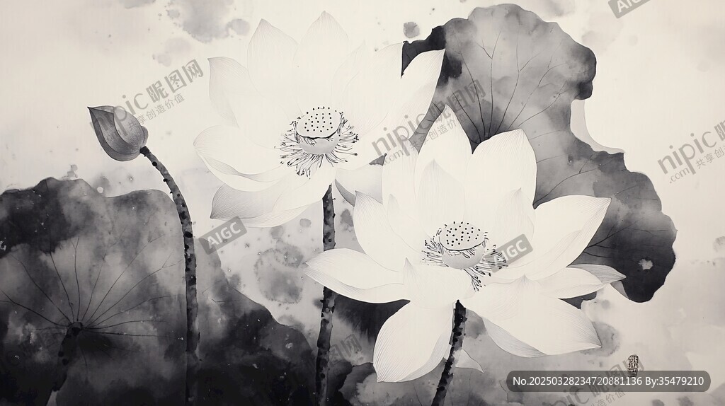 水墨荷花写意画