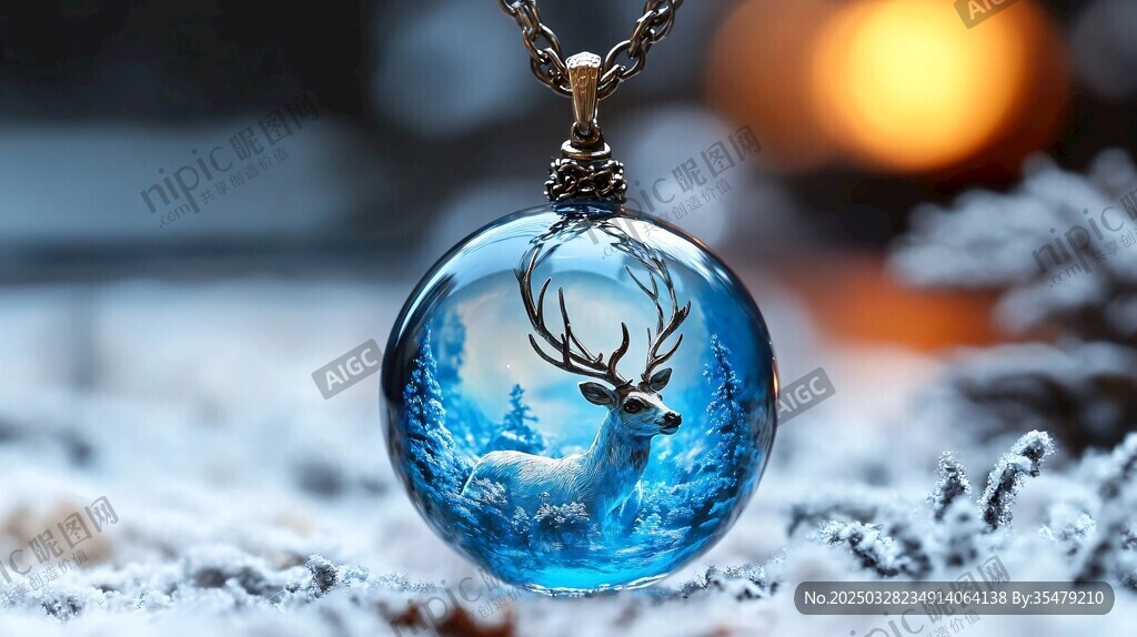 梦幻蓝水晶鹿项链吊坠
