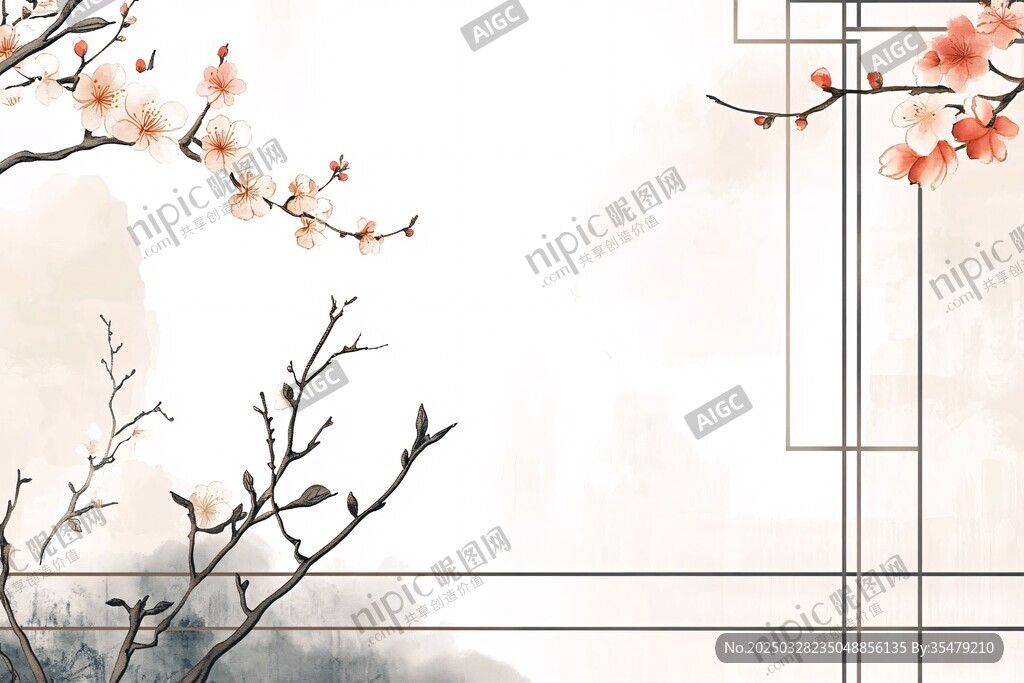 中式水墨风梅花装饰画