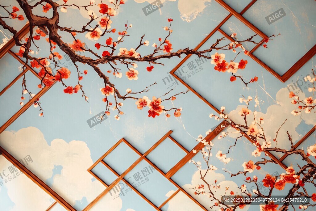 中式天花板上的繁花美景