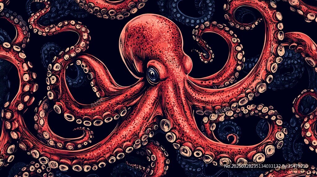深海红章鱼的奇幻图案
