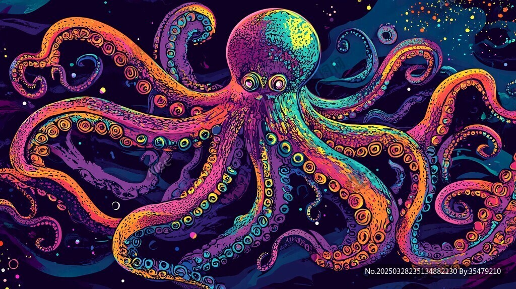 梦幻多彩章鱼遨游深海