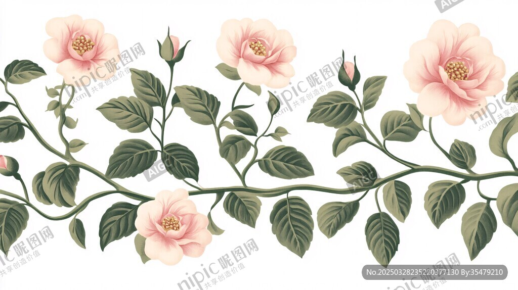 粉色蔷薇花藤装饰图案