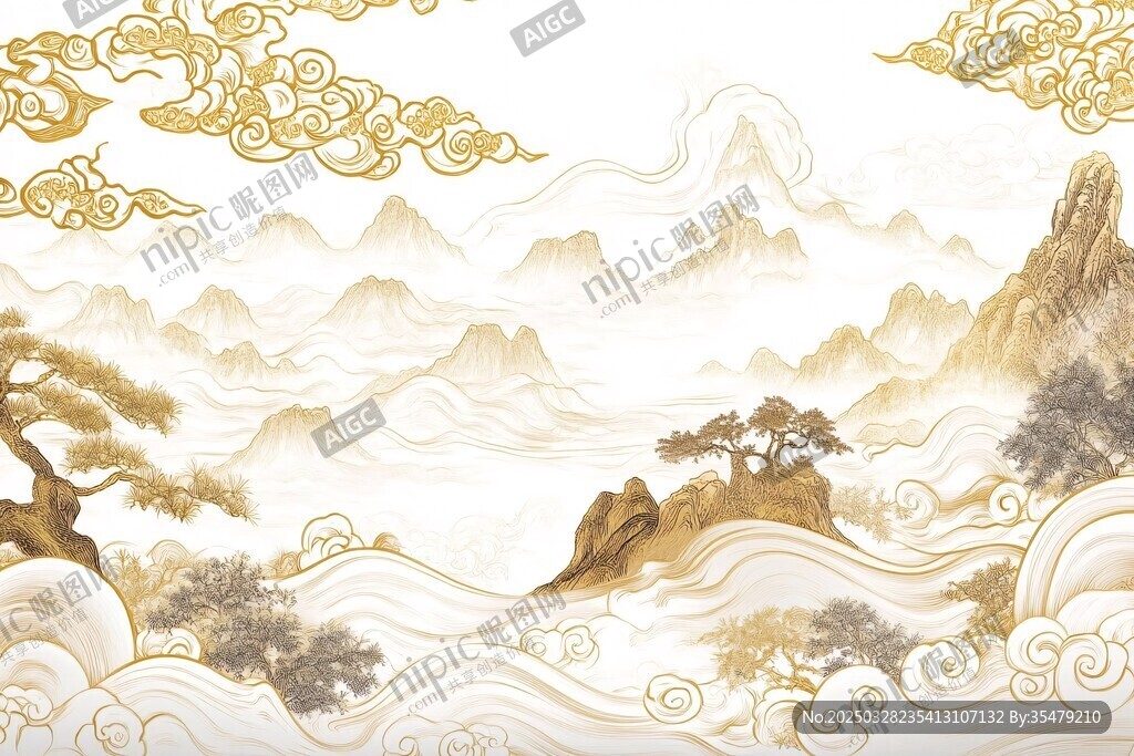 中式山水云纹国风背景图