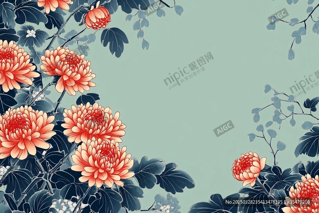 中式菊花花卉装饰背景图