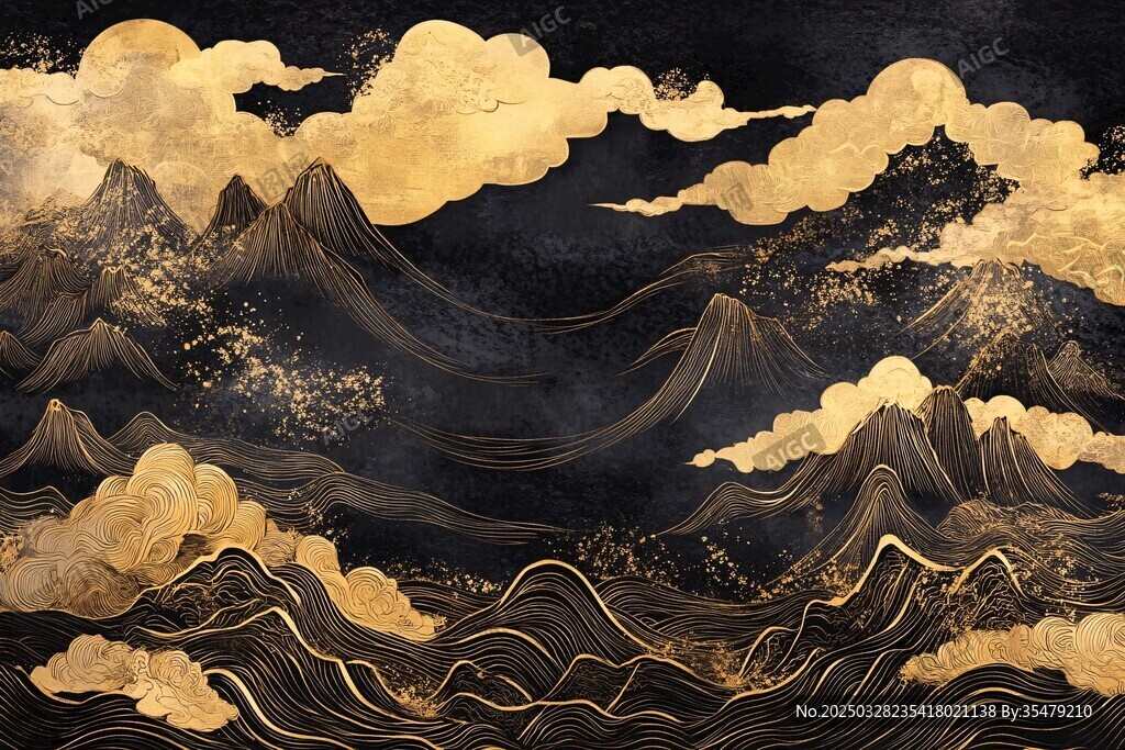 黑金云海山川国风插画